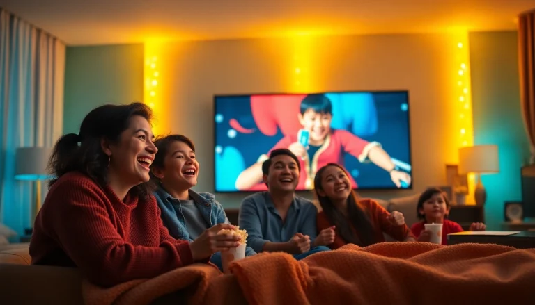 Enjoy family movie night with اشتراك فاصل بلس, featuring cozy atmosphere and excitement.